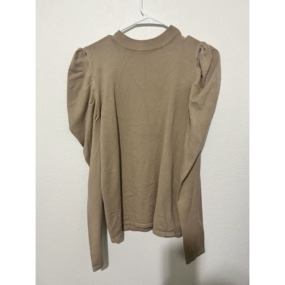 MAIN Strip Womens Brown Puff Sleeve Brown Long Sleeve Top Size Medium